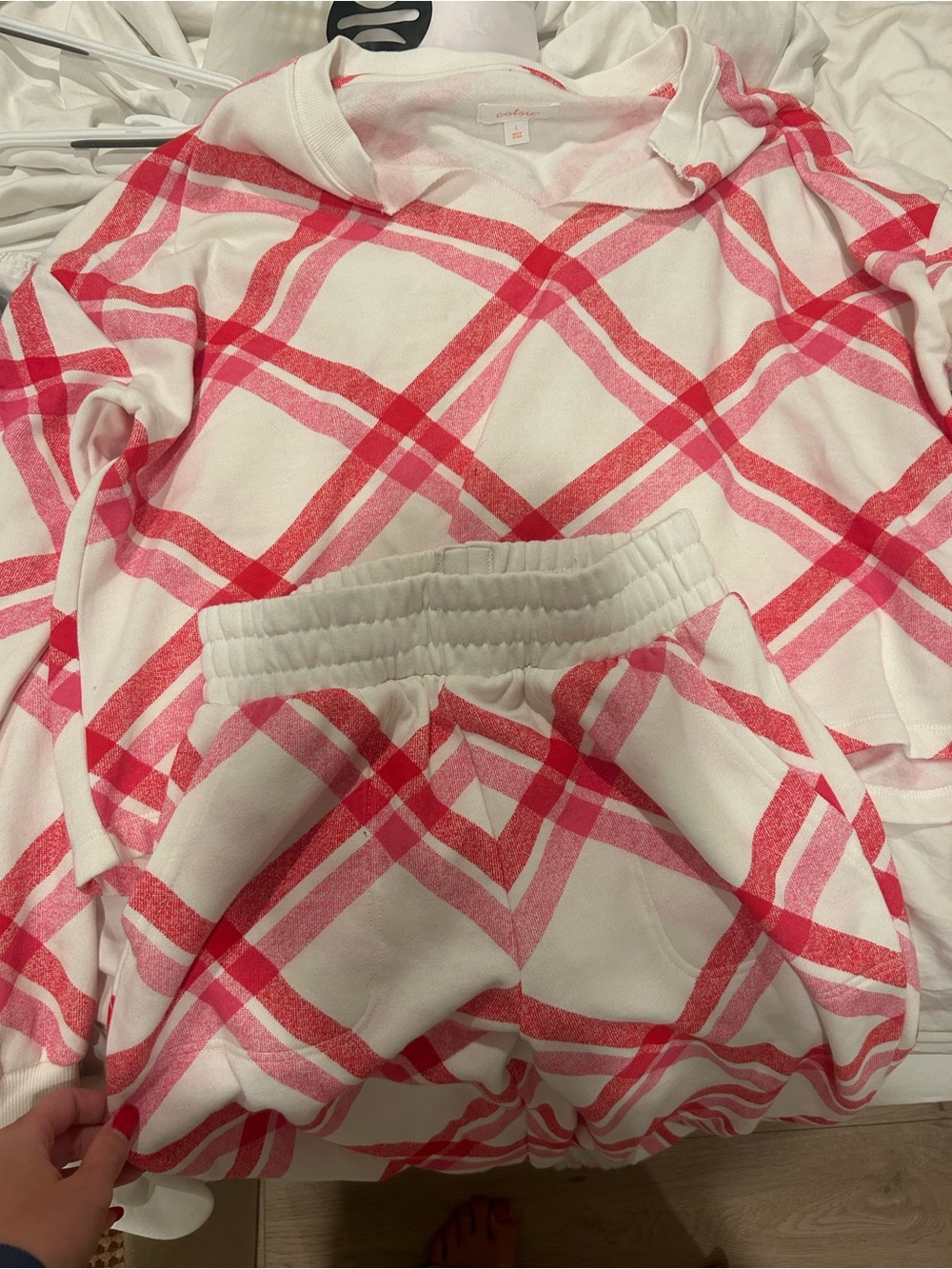 Colsie White and Pink Plaid Hoodie Pajama Set